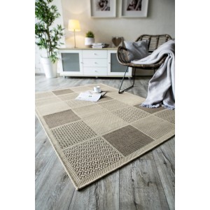 Andiamo Outdoorteppich Utah Beige, 120x170 cm, mit quadratischem Muster im Wohnraum.