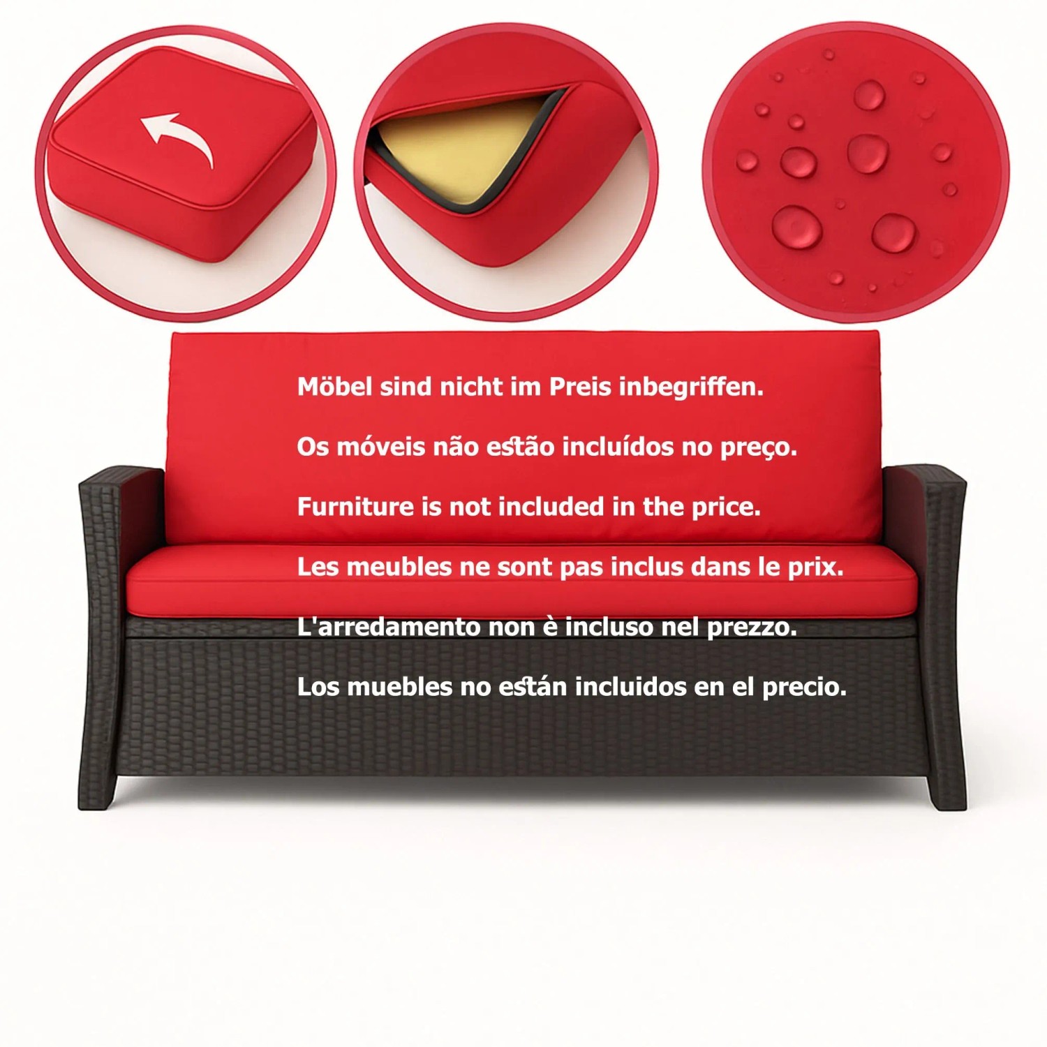 Rotes Setgarden Kissen für Hollywoodschaukel, 130x50x7cm, mit abnehmbarem Bezug und wasserabweisender Oberfläche.