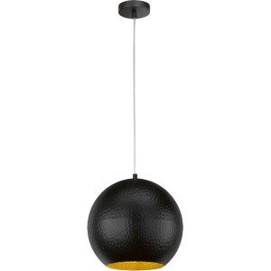 Moderne Fischer & Honsel Pendelleuchte Mylon, 1-flammig, Kugelform, schwarz/gold.