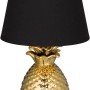 Design-Tischleuchte Pineapple Gold mit schwarzem Schirm, Ananas-Optik, 35 cm hoch.