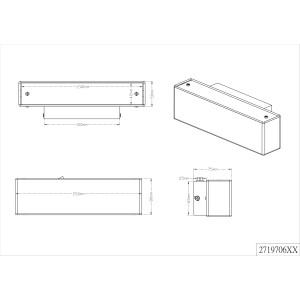 Technische Zeichnung der weißen Trio LED-Wandlampe Lugano, 6W, mit Maßen.