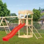 Karibu Ritterburg Löwenherz Spielturm mit Doppelschaukel, roter Rutsche und Klettergerüst.