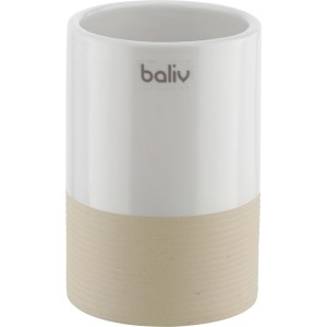 Weißer baliv Zahnputzbecher aus Keramik mit Sandstein-Optik.