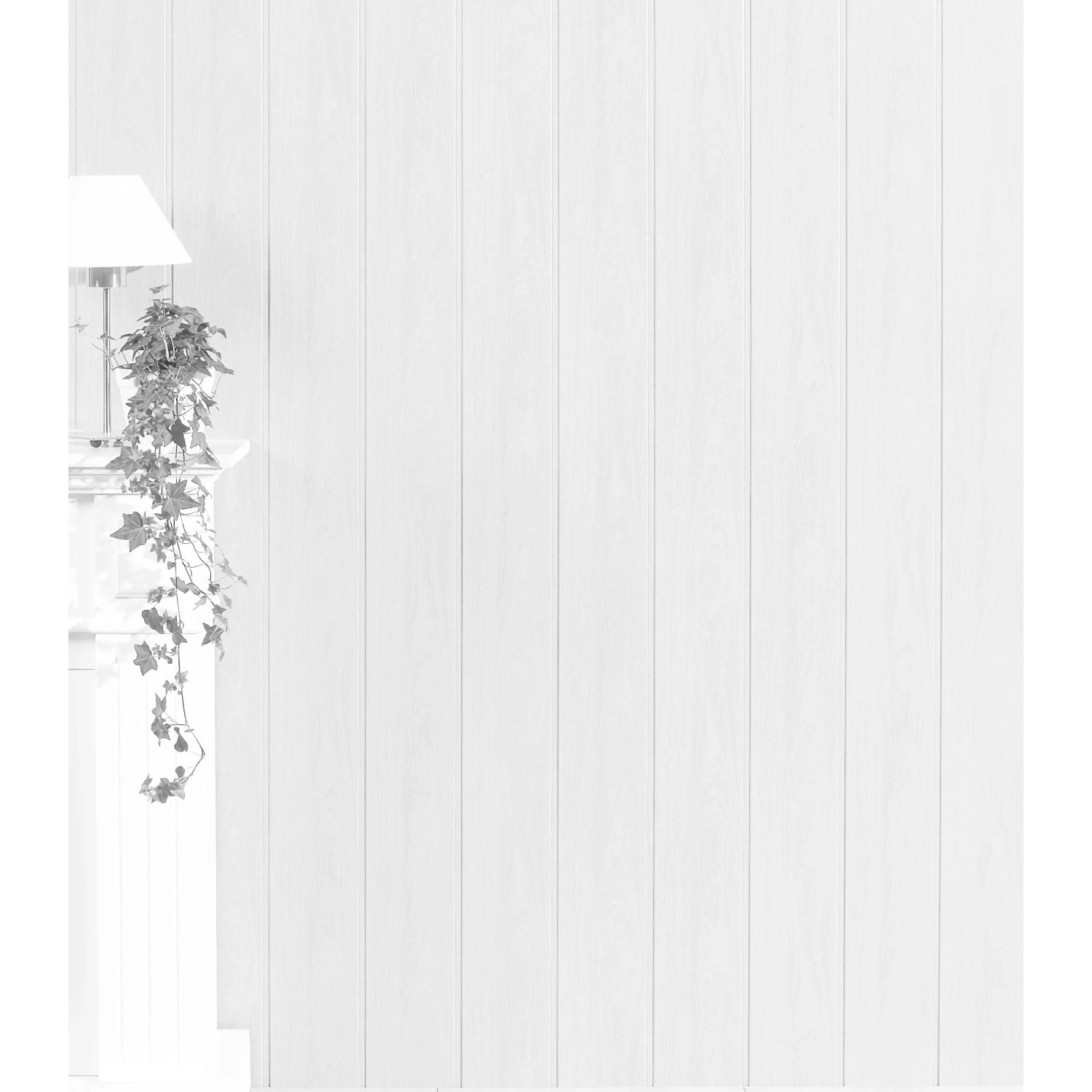 Weiße Kronoflooring Holzpaneele mit Struktur für Wand- und Deckenverkleidung.