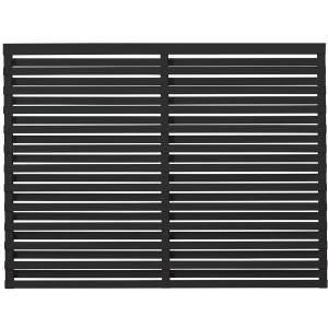 Schwarzer Sichtschutzzaun Osaka aus Nadelholz, 180x136 cm, mit horizontalen Leisten für moderne Gärten.