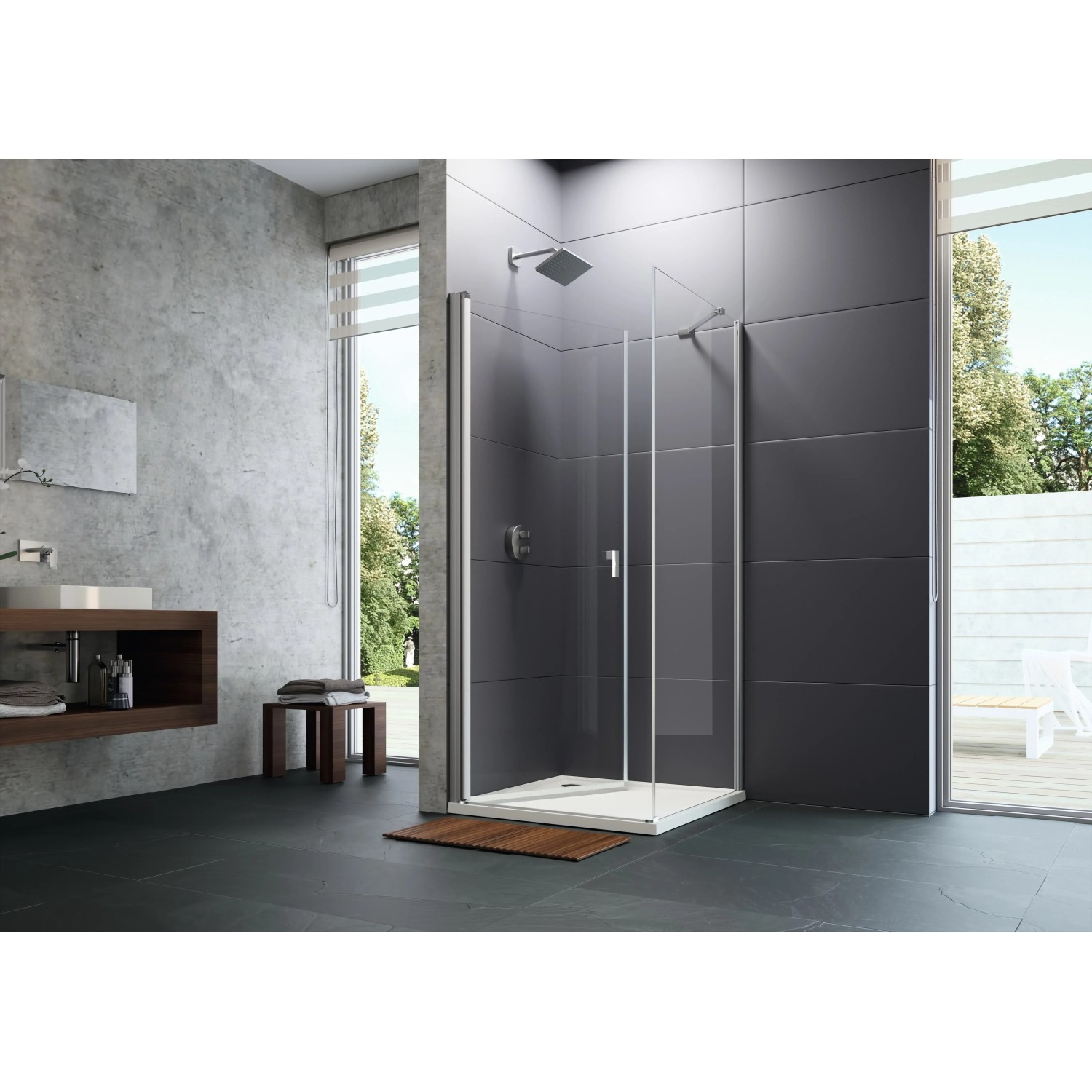 Hüppe Design Pure Seitenwand, 90x200cm, Silber Matt, für Duschkabine mit Schwingtür.