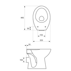 Skizze Sanitop-Wingenroth Stand-WC-Set Professional Start AW Weiß mit Maßen.