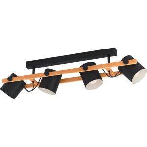 Eglo Deckenleuchte Hornwood, 4-flammig, schwarz-creme-braun, mit Holzgestell und schwenkbaren Lampenschirmen.