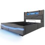 okwish Polsterbett 160x200cm mit LED USB C Hydraulik Staufach Schlafzimmer Grau ohne Matratze