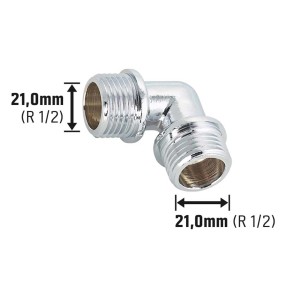 Verchromter Messing Gewinde-Winkel (21 mm, R 1/2) für Gewindefittings.