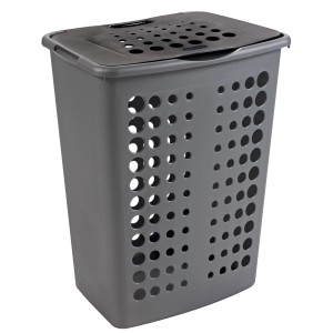 Curver Wäschebox Victor, 60 l, silber-grau, mit Klappdeckel und seitlichen Griffen.