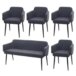 MCW Esszimmer-Set L13 5-teilig 4er-Set Stuhl+Sitzbank Anthrazit