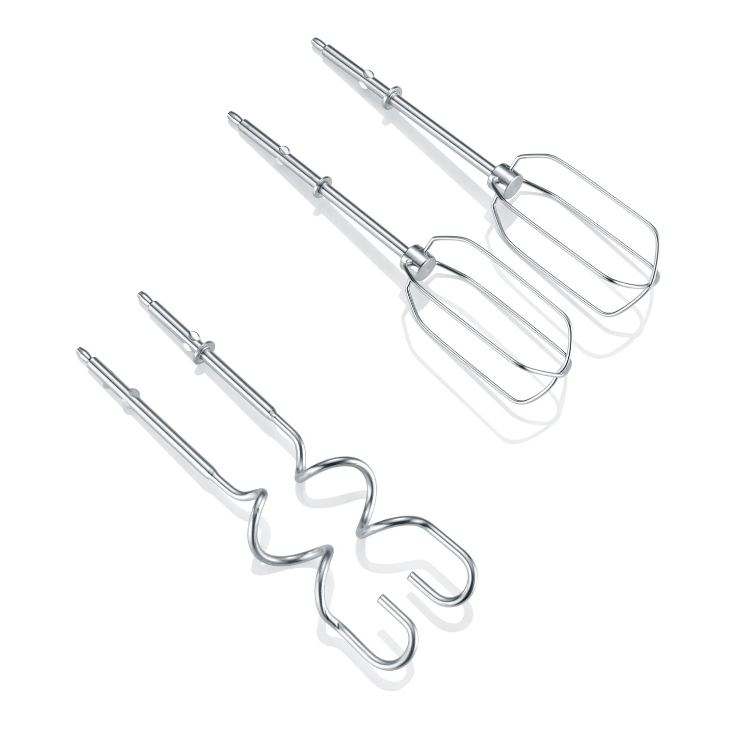 Zubehör für Severin Handmixer: 2 Rührbesen und 2 Knethaken aus Edelstahl.