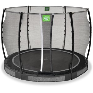 Schwarzes EXIT Allure Classic Bodentrampolin Ø 305 cm mit Sicherheitsnetz.