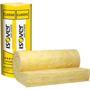 Isover Uniroll Classic Klemmfilz 140mm, Mineralfaser Dämmstoff Rolle und Verpackung.