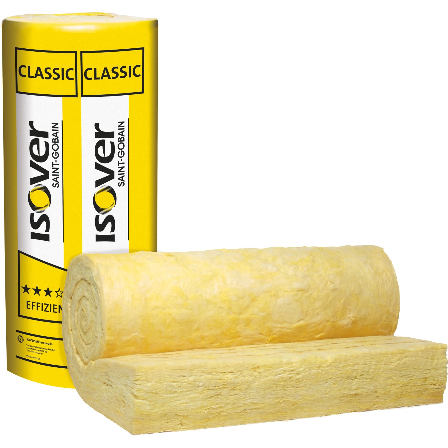 Isover Uniroll Classic Klemmfilz 140mm, Mineralfaser Dämmstoff Rolle und Verpackung.