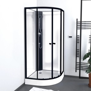 Aurlane Komplettdusche Black & White, 85x85x200 cm, mit Eckeinstieg und Schiebetüren.