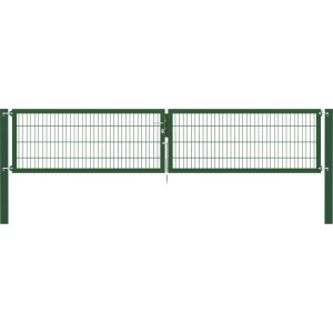 Grünes Doppeltor Flexo Plus 400x80 cm mit Pfosten für Gartenzäune.