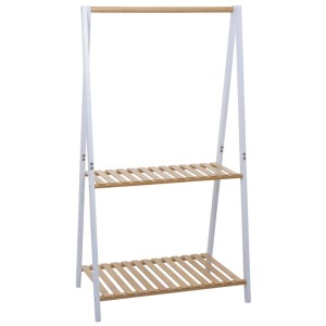 Bambus Pflanzenregal mit 2 Ablagen und Stange, natur/weiß, 130x70x44cm