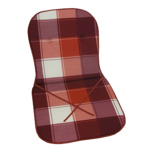 Monoblock Niederlehner Auflage Banjo mit rot-weißem Karomuster und Bindebändern.