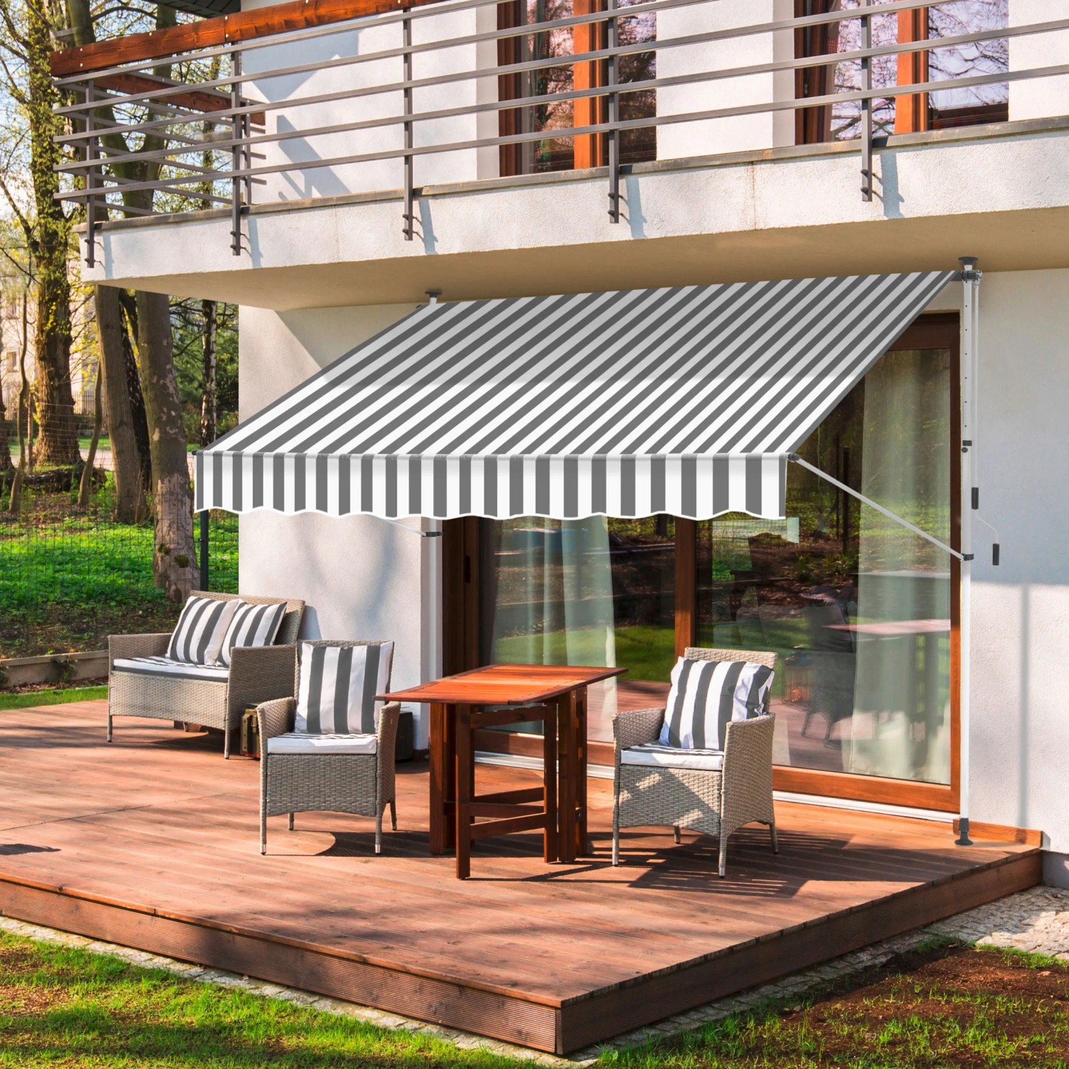 Gartenfreude Klemmmarkise Grau/Wei 250 x 120 cm ohne Bohren, Wellen  Schnitt kaufen bei OBI