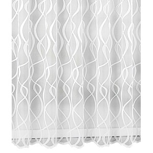 Weißer Sehlbach Fertigstore Waves Allover, transparente Scheibengardine mit Wellenmuster für Fenster.