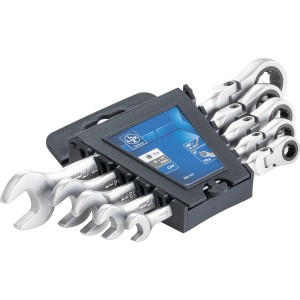 LUX Ratschenschlüsselsatz, 5-teilig, 8-17 mm, mit Gelenk. Schlüssel für Schrauben und Muttern.