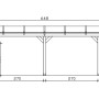 Technische Zeichnung der Skan Holz Terrassenüberdachung Bormio 648x250 cm aus Leimholz, mit Maßangaben.