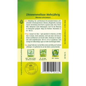 Samenpackung Quedlinburger Zitronenmelisse, mehrjährige Kräutersamen für Tee und Garten.