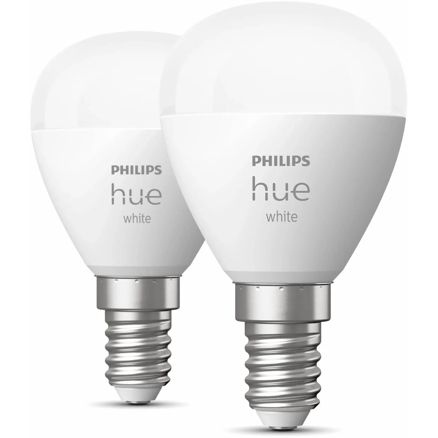 Philips Hue Luster Doppelpack: Zwei E14 Leuchtmittel mit warmweißem Licht.