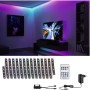 Paulmann LED-Strip EntertainLED Set 5 m im Wohnzimmer mit Farbwechsel, inklusive Zubehör wie Fernbedienung.