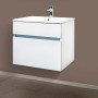 Sanotechnik Waschbeckenunterschrank, weiß matt, 59 cm breit, mit zwei Schubladen und Aufsatzwaschbecken.