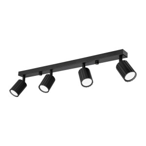 Schwarze Lamkur Deckenleuchte Prisma mit 4 Spots, geriffelte Oberfläche. Ideal als Spotleuchte.