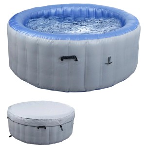 Aufblasbarer, runder Whirlpool in Grau-Blau mit Abdeckung für 4 Personen.