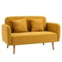 Gelbes 2-Sitzer Sofa HOMCOM mit zwei passenden Wurfkissen und Holzfüßen, moderner Stil.