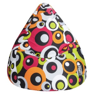 Bunter Sitzsack 'Malibu' von Sitting Point, 120 l, mit Kreismuster in Orange, Weiß, Grün und Pink.