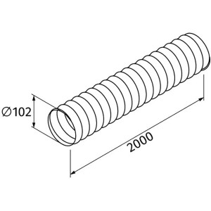 Abbildung eines flexiblen, schwer entflammbaren Schlauchs, 2 m lang, Durchmesser 102 mm, für Flachkanalsysteme.