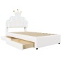 okwish Polsterbett 90x200cm mit LED Licht Schubladen Weiß ohne Matratze