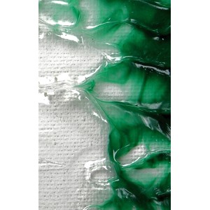 Grüne Acrylfarbe mit Lukas Kristallgel auf Leinwand, Malzubehör.