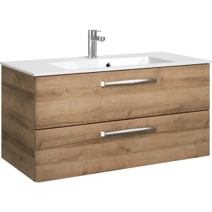 Pelipal Waschbeckenunterschrank Trentino, Riviera Eiche, 105 cm breit, mit zwei Schubladen und Softclose.