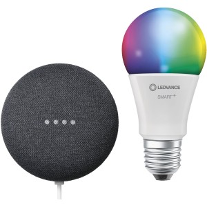 Ledvance Smart Home Set mit Google Nest und farbiger LED Lampe.
