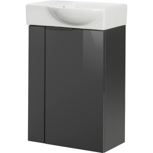 Fackelmann Waschbeckenunterschrank SBC, Anthrazit, 44 cm breit. Kompakter Badschrank mit weißem Waschbecken.