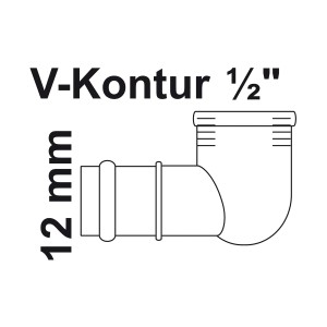 Abbildung eines blanken 90° RG-Winkels 12 mm x 18,7 mm (1/2 IG) mit Muffe für Pressfittings.