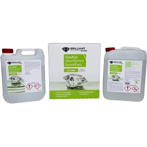 Brilliant Shine Epoxidharz Oberflächen A+B, 7,5 l Gebinde. Spezialspachtel für kristallklare Ergebnisse.