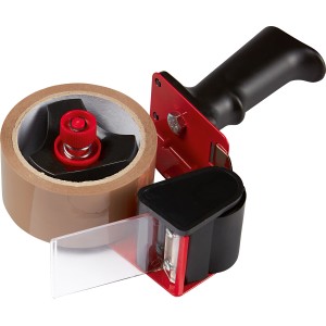 Packbandabroller mit braunem Klebeband (50m x 48mm) für einfaches Verpacken.