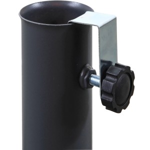 Detailaufnahme: Schneider Plattenständer Plus mit Zentrierschraube und Drucklasche.