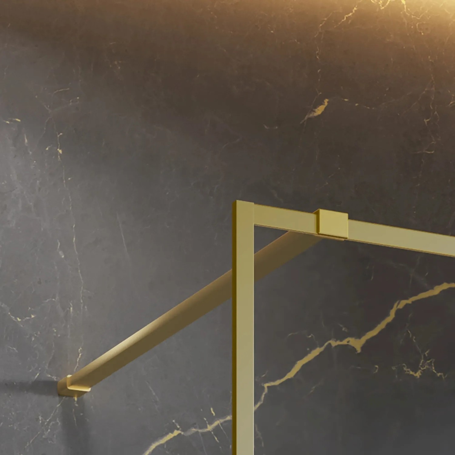 Detailansicht: Schulte Duschwand Walk In Trend 2.0 mit Goldoptik und Stabilisationsarm.