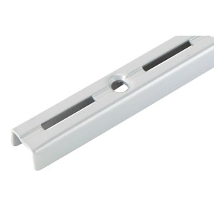 Silberne Regalschiene, 100 cm, zur Befestigung von Regalböden im Möbelbau.