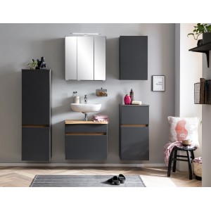 Held Möbel Waschbeckenunterschrank Trient, 60 cm, matt Grau-Wotaneiche, mit Schublade und Softclose.