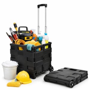 BigDean Werkzeugtrolley Leer Klappbar Bis 35kg Transportbox Mit Rollen Und Teleskopgriff Einkaufstrolley Klappbar Mobile Aufbewahrungsbox Faltbar